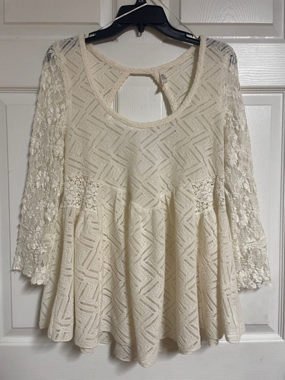 Lace Crochet Peplum Blouse - Cream